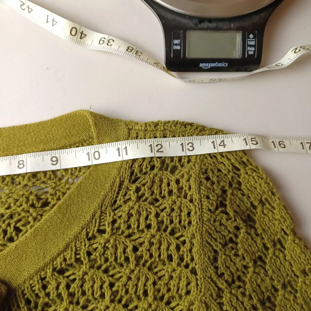 Vintage 100% Cotton Pointelle Knit Cardigan, Olive Green, XS/S - Picture 6 of 8